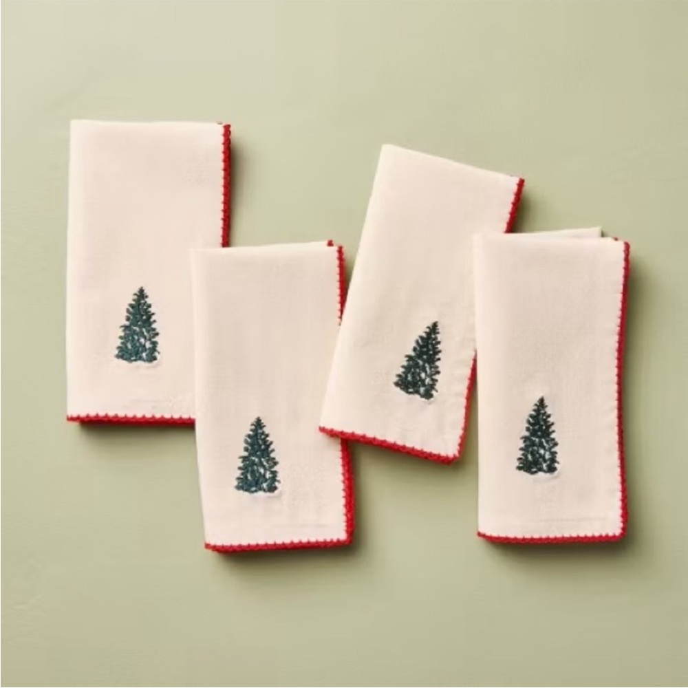 4pc Trim Cloth Napkins Natural/Red - Hearth & Hand™ with Magnolia